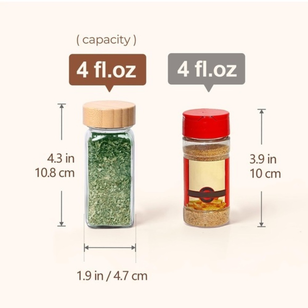 24 pcs Glass Spice Jars with Bamboo Lids, Square Seasoning Containers 4oz